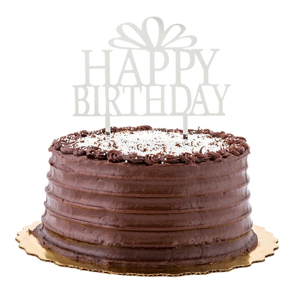 restaurantware Top Cake Silver Acrylic Happy Birthday Cake Topper - Mirrored - 6" x 5 3/4" - 1 count box