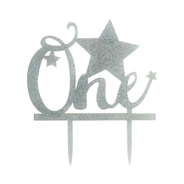 Restaurantware Top Cake Silver Acrylic One Cake Topper - Glitter Stars - 6 1/2" X 5" - 1 Count Box