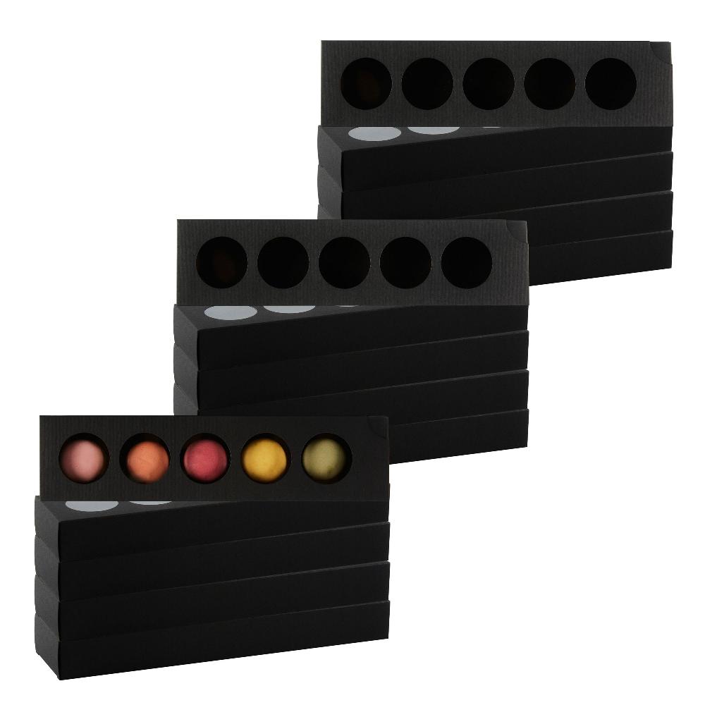 restaurantware Valentino Rectangle Black Paper Macaron Box - Holds 5 Macarons - 12" x 3" x 1 1/2" - 100 count box