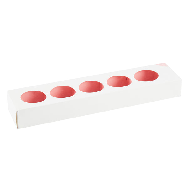 Restaurantware Valentino Rectangle White And Pink Paper Macaron Box - Holds 5 Macarons - 12" X 3" X 1 1/2" - 100 Count Box