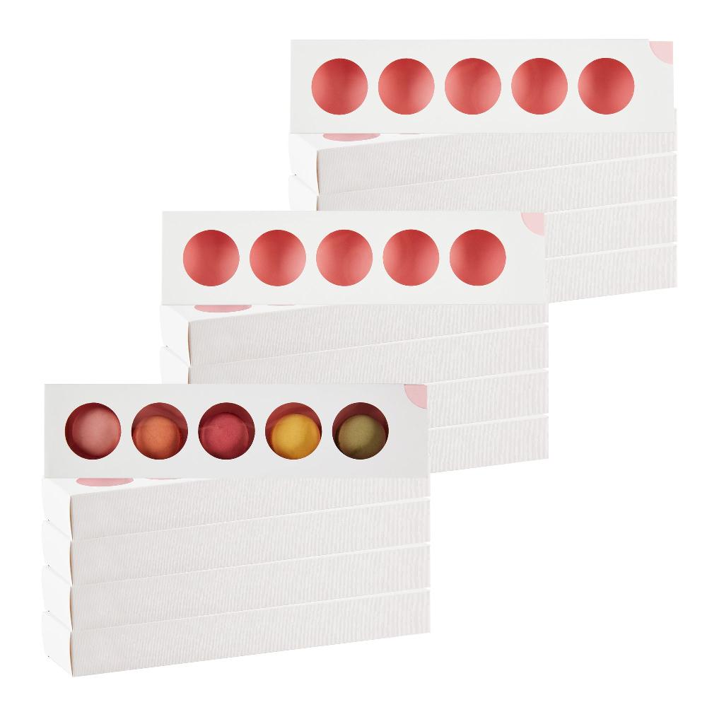 restaurantware Valentino Rectangle White and Pink Paper Macaron Box - Holds 5 Macarons - 12" x 3" x 1 1/2" - 100 count box
