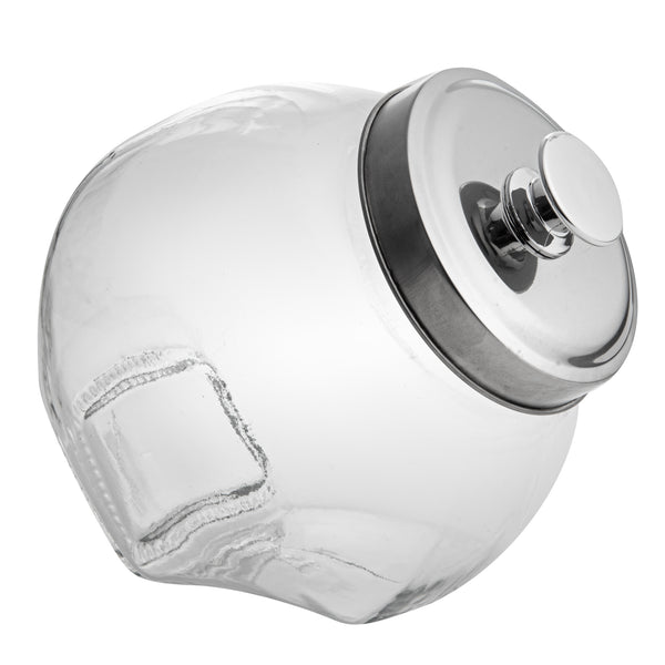Restaurantware Vetri 0.3 Gal Glass Penny Jar - With Chrome Lid - 3 1/2" X 3 1/2" X 6 1/4" - 1 Count Box