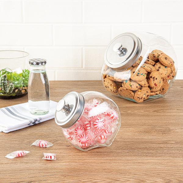 Restaurantware Vetri 0.3 Gal Glass Penny Jar - With Chrome Lid - 3 1/2" X 3 1/2" X 6 1/4" - 1 Count Box