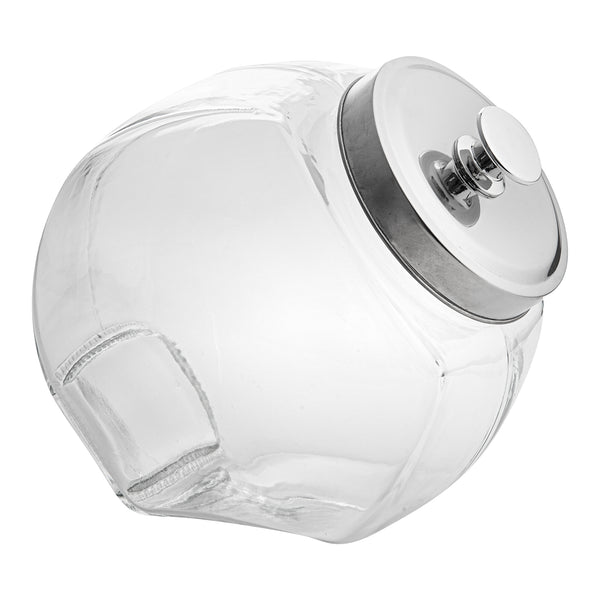 Restaurantware Vetri 0.5 Gal Glass Penny Jar - With Chrome Lid - 4" X 4" X 7 1/2" - 1 Count Box