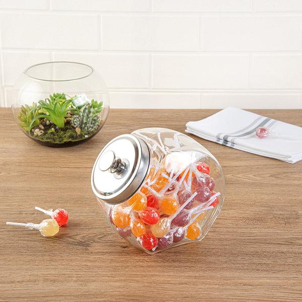 Restaurantware Vetri 0.5 Gal Glass Penny Jar - With Chrome Lid - 4" X 4" X 7 1/2" - 1 Count Box