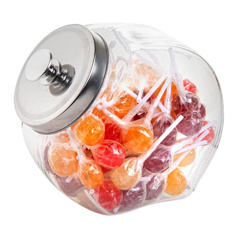 restaurantware Vetri 0.5 gal Glass Penny Jar - with Chrome Lid - 4" x 4" x 7 1/2" - 1 count box