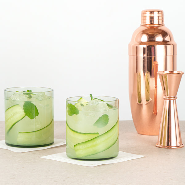 Restaurantware Vetri 10 Oz Green Rocks / Old Fashioned Glass - 3 1/4" X 3 1/4" X 3 1/2" - 24 Count Box