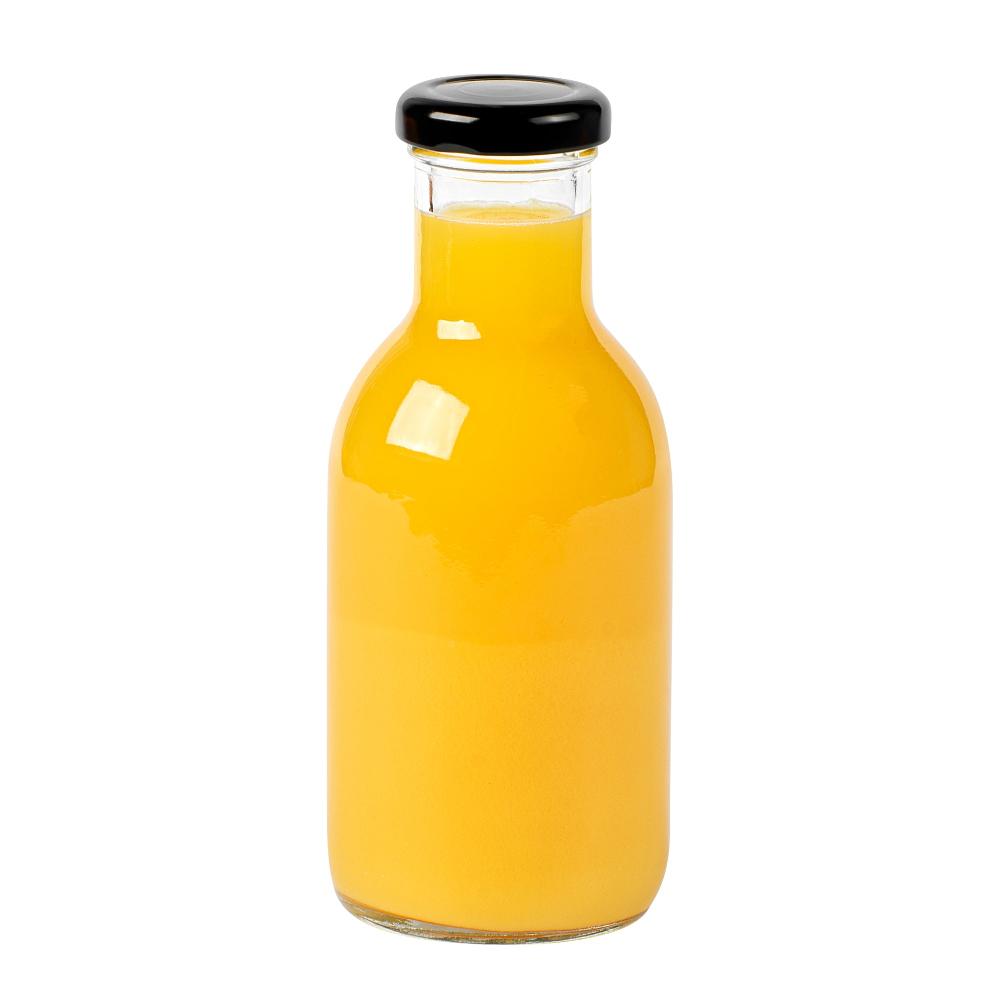 restaurantware Vetri 12 oz Clear Glass Stout Bottle - with Black Metal Lid - 2 1/2" x 2 1/2" x 6 1/2" - 100 count box
