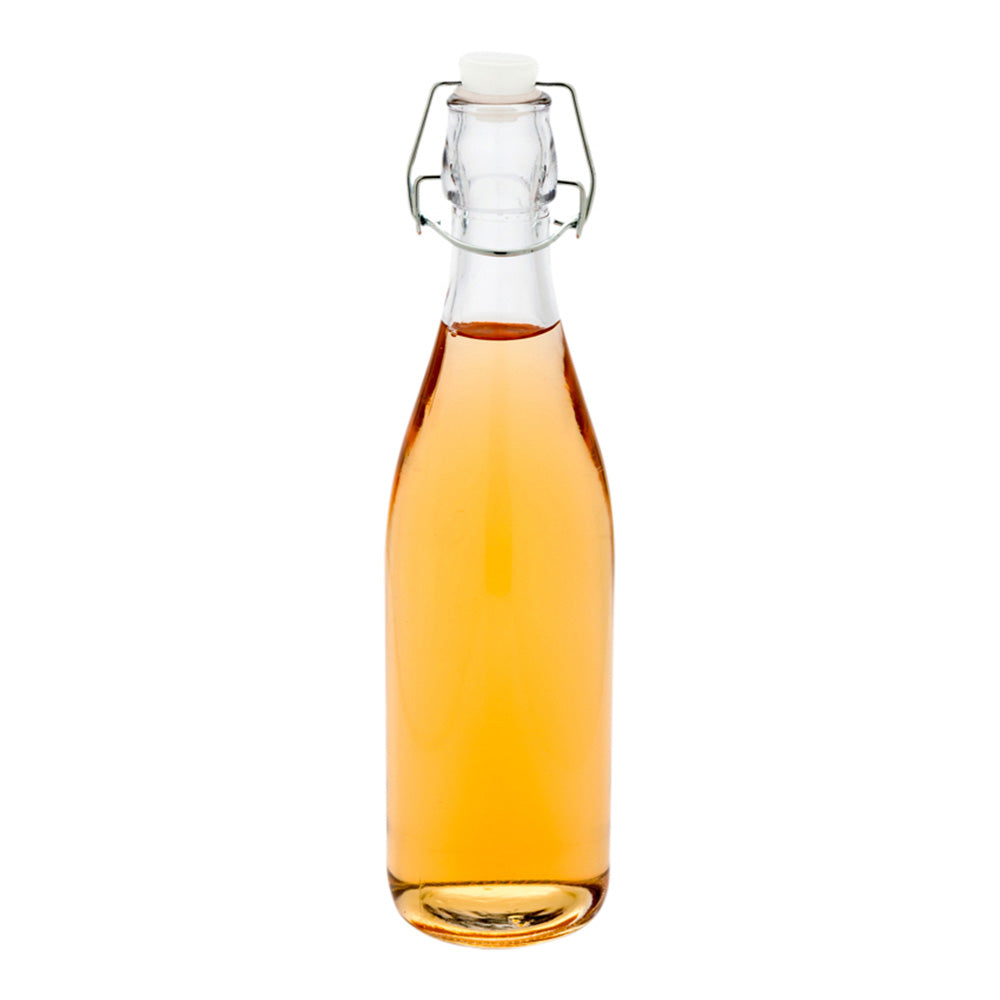 restaurantware Vetri 17 oz Round Glass Nostalgic Bottle - Swing Top - 2 3/4" x 2 3/4" x 10 3/4" - 10 count box