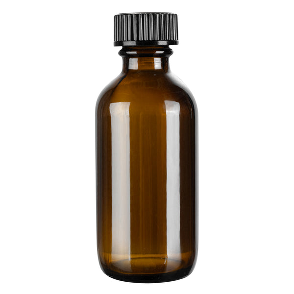 Restaurantware Vetri 2 Oz Boston Round Amber Glass Bottle - With Black Phenolic Cap - 1 1/2" X 1 1/2" X 3 3/4" - 48 Count Box