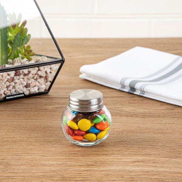 Restaurantware Vetri 2 Oz Glass Mini Favor Jar - With Chrome Lid - 2 1/4" X 1 1/2" X 2 1/4" - 100 Count Box