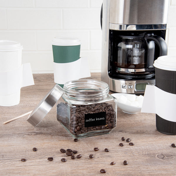 Restaurantware Vetri 20 Oz Glass Storage Jar - With Lid Chalkboard Label - 3 1/2" X 3 1/2" X 4 1/4" - 1 Count Box