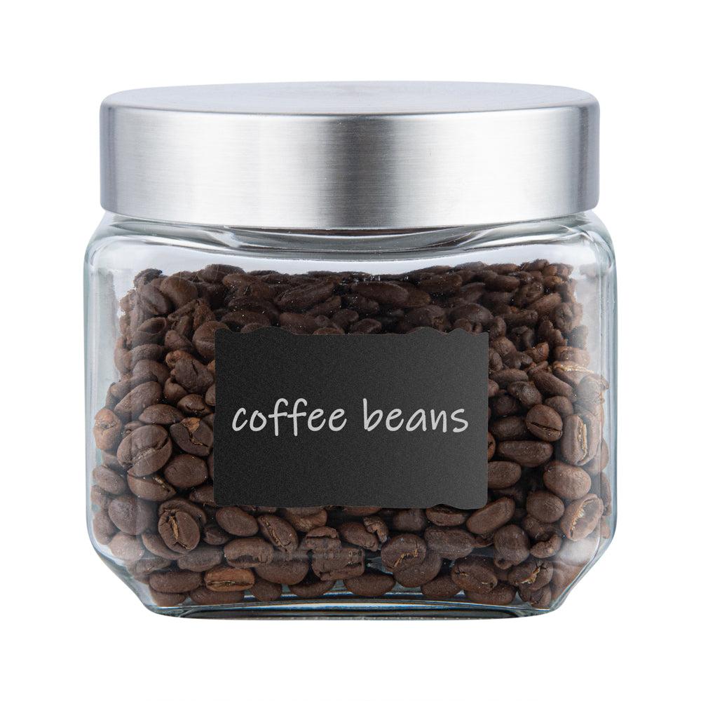 restaurantware Vetri 20 oz Glass Storage Jar - with Lid Chalkboard Label - 3 1/2" x 3 1/2" x 4 1/4" - 1 count box