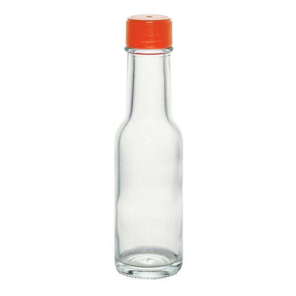 Restaurantware Vetri 3 Oz Glass Woozy Bottle - With Red Cap - 1 1/2" X 1 1/2" X 6" - 10 Count Box