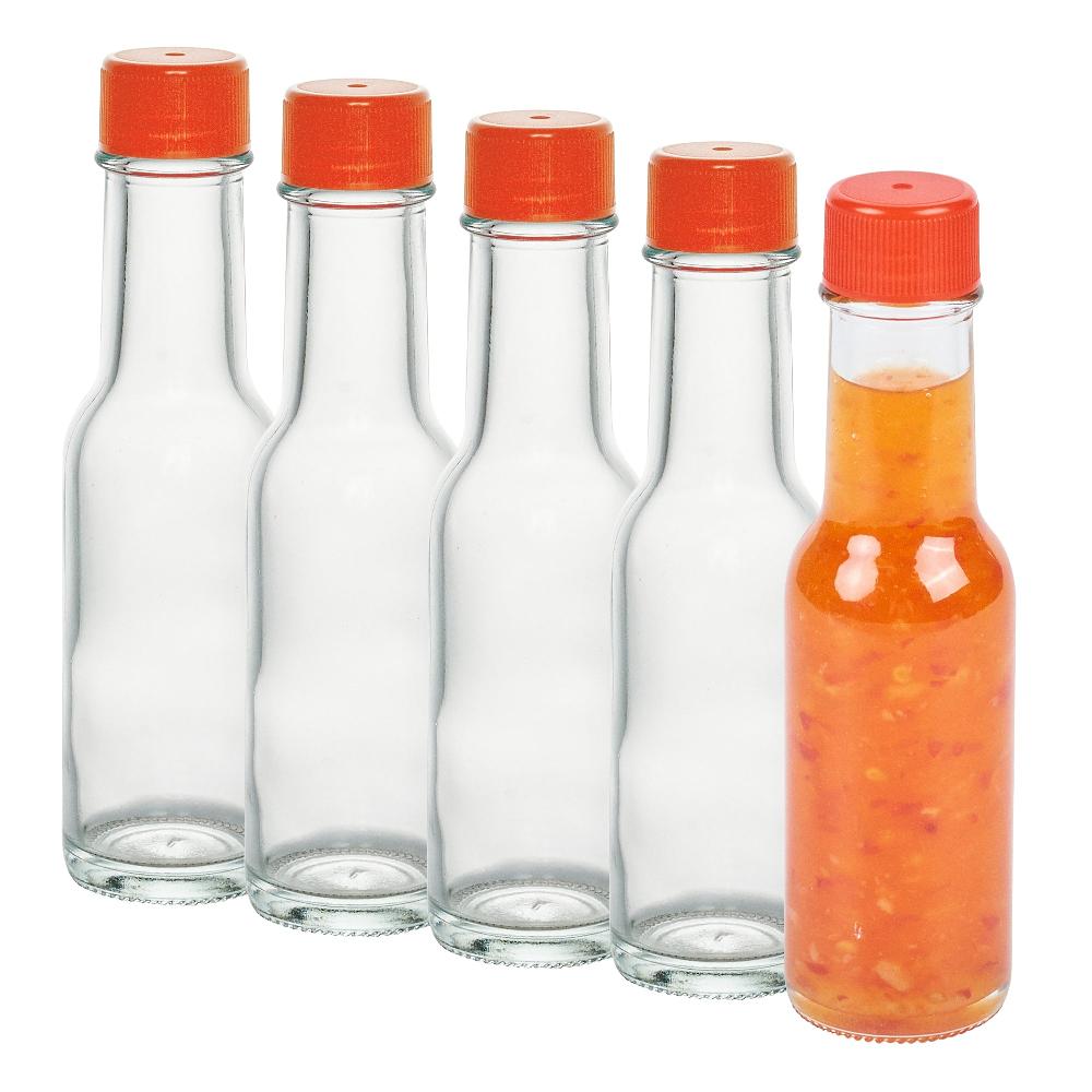 restaurantware Vetri 3 oz Glass Woozy Bottle - with Red Cap - 1 1/2" x 1 1/2" x 6" - 10 count box