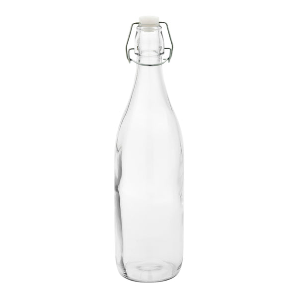 Restaurantware Vetri 34 Oz Round Glass Nostalgic Bottle - Swing Top - 3 1/4" X 3 1/4" X 12 1/2" - 10 Count Box