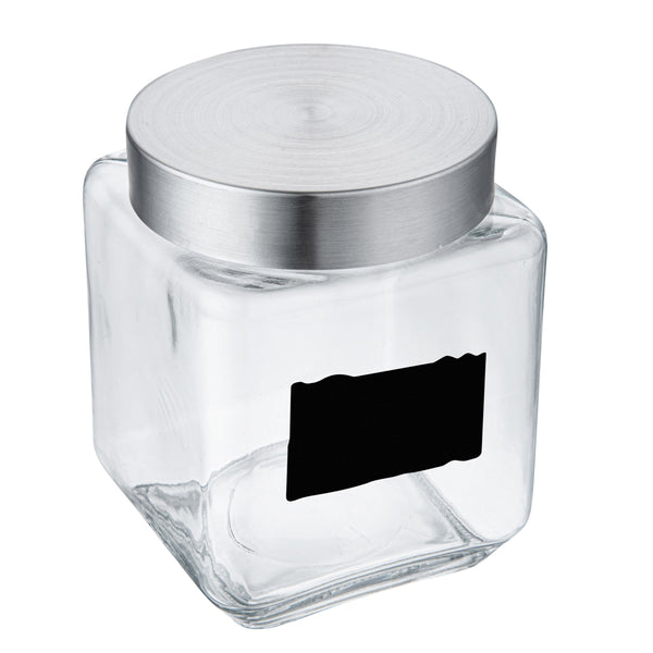 Restaurantware Vetri 46 Oz Glass Storage Jar - With Lid Chalkboard Label - 3 1/2" X 3 1/2" X 5 3/4" - 1 Count Box