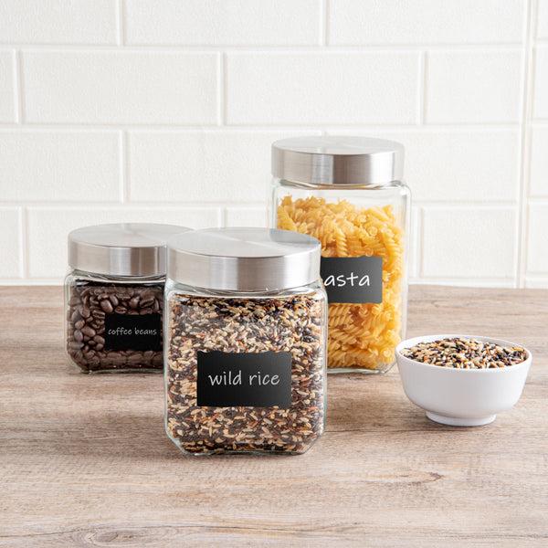Restaurantware Vetri 46 Oz Glass Storage Jar - With Lid Chalkboard Label - 3 1/2" X 3 1/2" X 5 3/4" - 1 Count Box