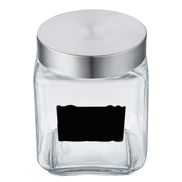 Restaurantware Vetri 46 Oz Glass Storage Jar - With Lid Chalkboard Label - 3 1/2" X 3 1/2" X 5 3/4" - 1 Count Box