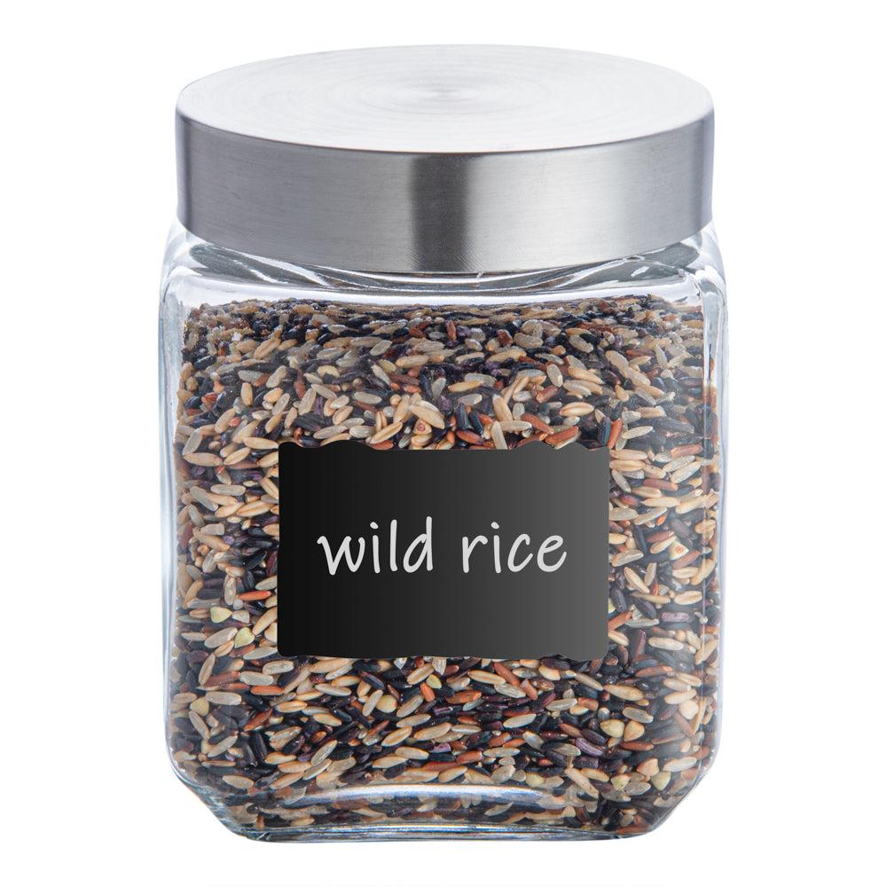 restaurantware Vetri 46 oz Glass Storage Jar - with Lid Chalkboard Label - 3 1/2" x 3 1/2" x 5 3/4" - 1 count box