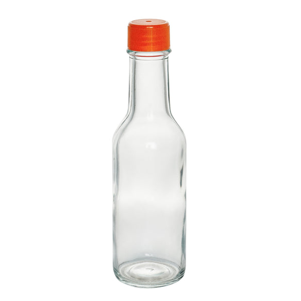 Restaurantware Vetri 5 Oz Glass Woozy Bottle - With Red Cap - 1 3/4" X 1 3/4" X 6 3/4" - 10 Count Box