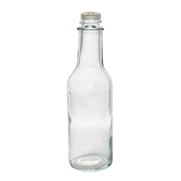 Restaurantware Vetri 5 Oz Glass Woozy Bottle - With Red Cap - 1 3/4" X 1 3/4" X 6 3/4" - 10 Count Box