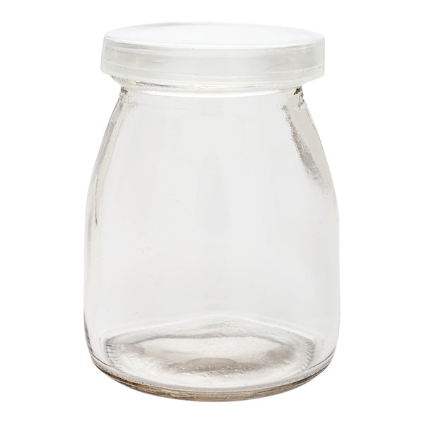 Restaurantware Vetri 5 Oz Round Nostalgic Milk And Yogurt Glass - With Plastic Lid - 2 1/2" X 2 1/2" X 3 1/4" - 100 Count Box