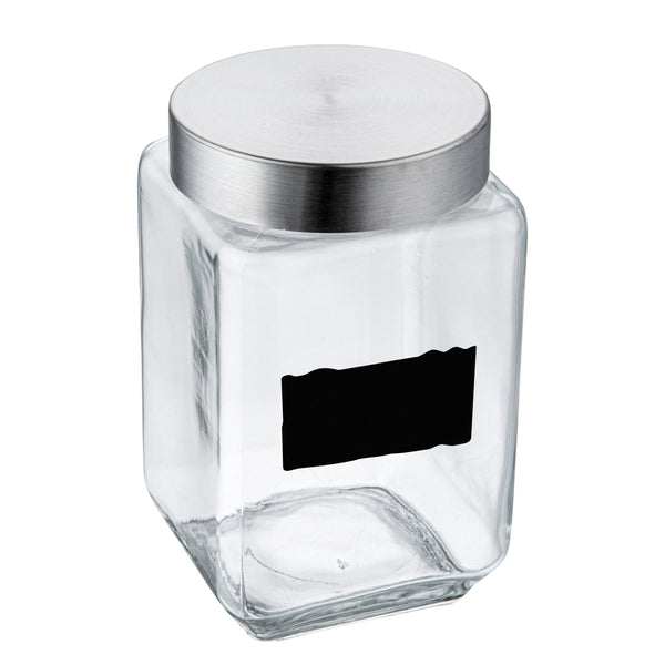 Restaurantware Vetri 58 Oz Glass Storage Jar - With Lid Chalkboard Label - 3 1/2" X 3 1/2" X 7 1/4" - 1 Count Box