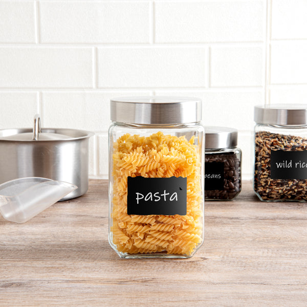 Restaurantware Vetri 58 Oz Glass Storage Jar - With Lid Chalkboard Label - 3 1/2" X 3 1/2" X 7 1/4" - 1 Count Box
