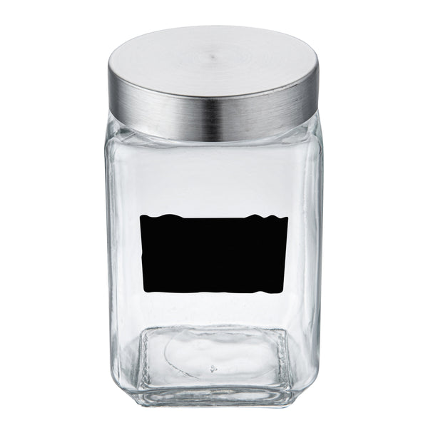 Restaurantware Vetri 58 Oz Glass Storage Jar - With Lid Chalkboard Label - 3 1/2" X 3 1/2" X 7 1/4" - 1 Count Box