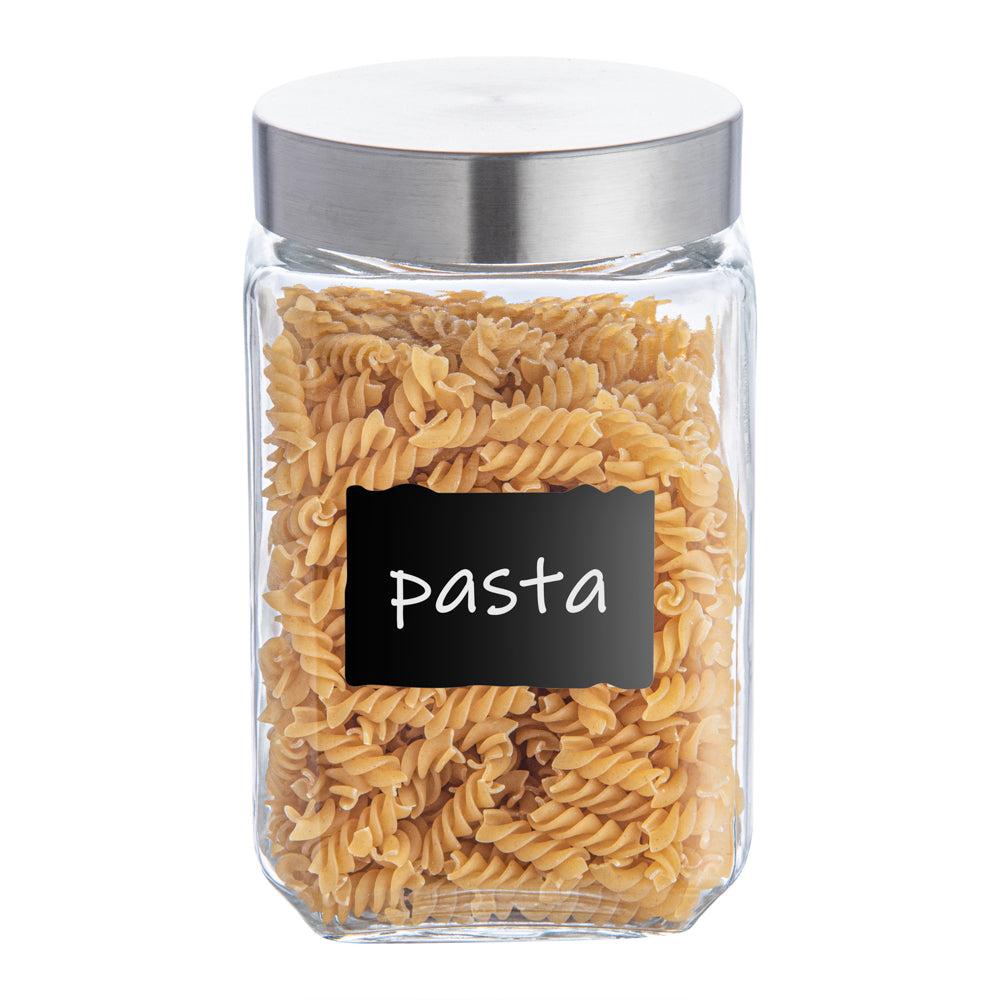 restaurantware Vetri 58 oz Glass Storage Jar - with Lid Chalkboard Label - 3 1/2" x 3 1/2" x 7 1/4" - 1 count box