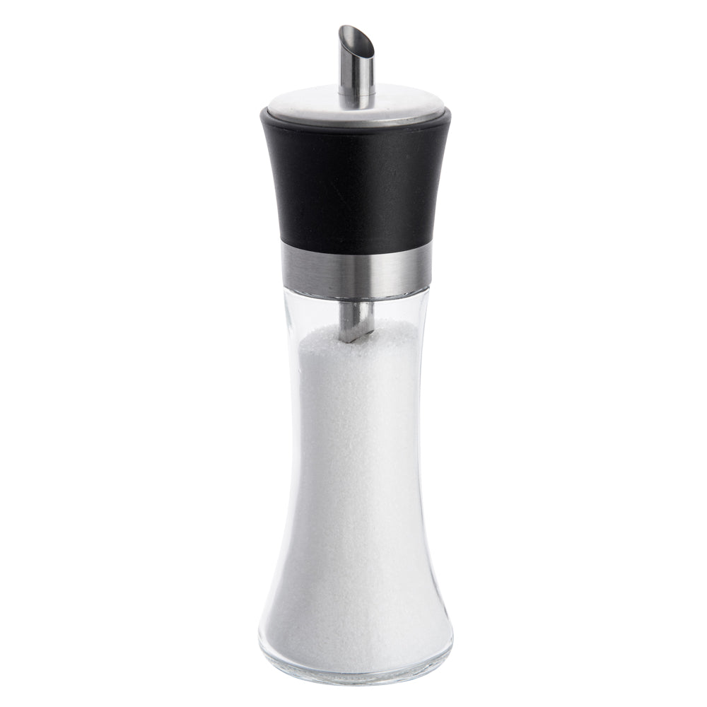 restaurantware Vetri 6 oz Glass Sugar Dispenser - with Pouring Spout Black Lid - 1 3/4" x 1 3/4" x 5 3/4" - 1 count box