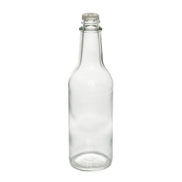 Restaurantware Vetri 9 Oz Glass Woozy Bottle - With Black Cap - 2 1/4" X 2 1/4" X 7 3/4" - 10 Count Box