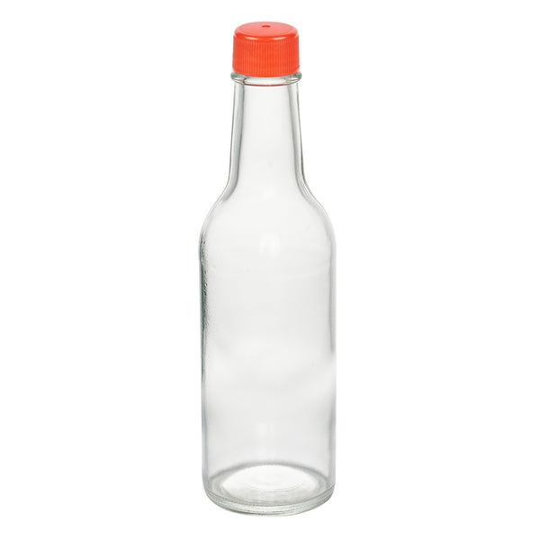 Restaurantware Vetri 9 Oz Glass Woozy Bottle - With Red Cap - 2 1/4" X 2 1/4" X 7 3/4" - 10 Count Box