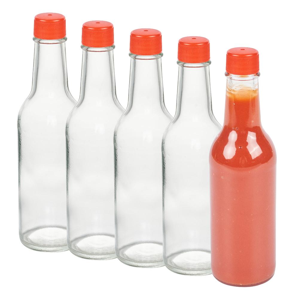 restaurantware Vetri 9 oz Glass Woozy Bottle - with Red Cap - 2 1/4" x 2 1/4" x 7 3/4" - 10 count box