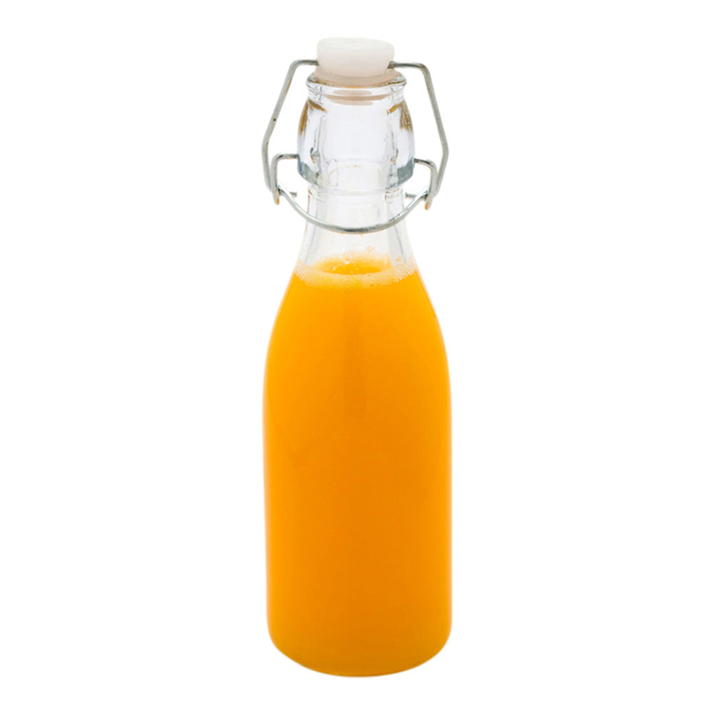 restaurantware Vetri 9 oz Round Glass Nostalgic Bottle - Swing Top - 2 1/4" x 2 1/4" x 7 3/4" - 10 count box