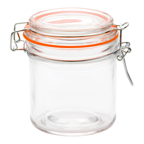 Restaurantware Vetri 9 Oz Round Glass Nostalgic Mason Jar - With Clamp Lid - 3 1/4" X 3 1/4" X 3 3/4" - 10 Count Box