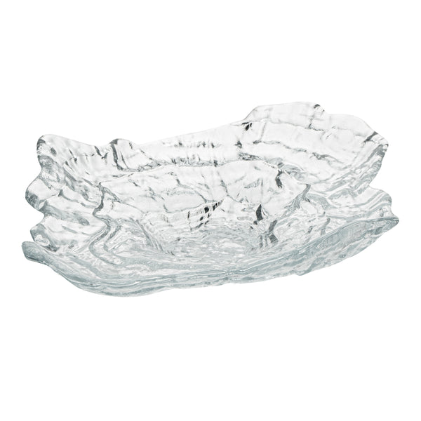 Restaurantware Vetri Abstract Clear Glass Seashell Serving Plate - 8 3/4" X 6 3/4" X 1 3/4" - 6 Count Box