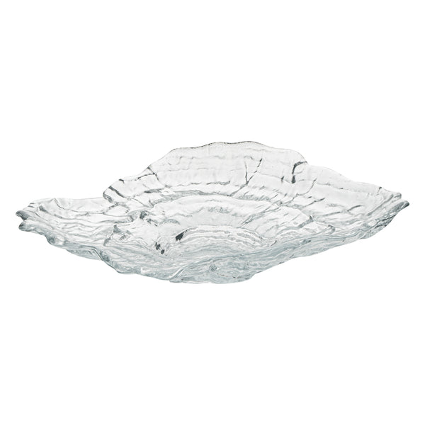 Restaurantware Vetri Abstract Clear Glass Seashell Serving Plate - 8 3/4" X 6 3/4" X 1 3/4" - 6 Count Box