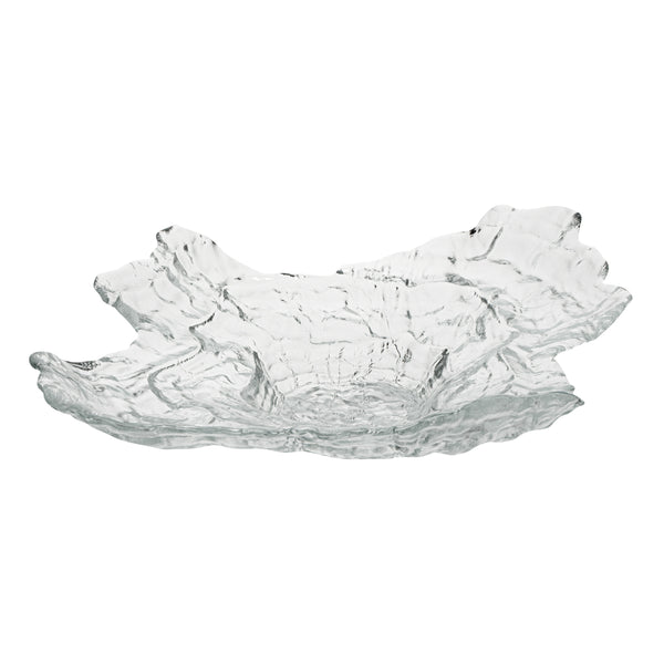 Restaurantware Vetri Abstract Clear Glass Seashell Serving Plate - 18" X 13 1/2" X 3 3/4" - 4 Count Box