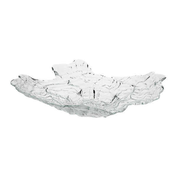 Restaurantware Vetri Abstract Clear Glass Seashell Serving Plate - 18" X 13 1/2" X 3 3/4" - 4 Count Box