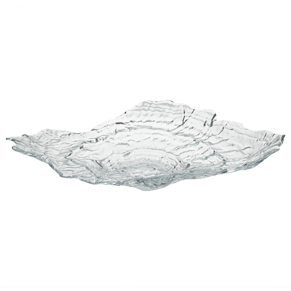 Restaurantware Vetri Abstract Clear Glass Seashell Serving Plate - 15" X 11 1/2" X 2 3/4" - 6 Count Box