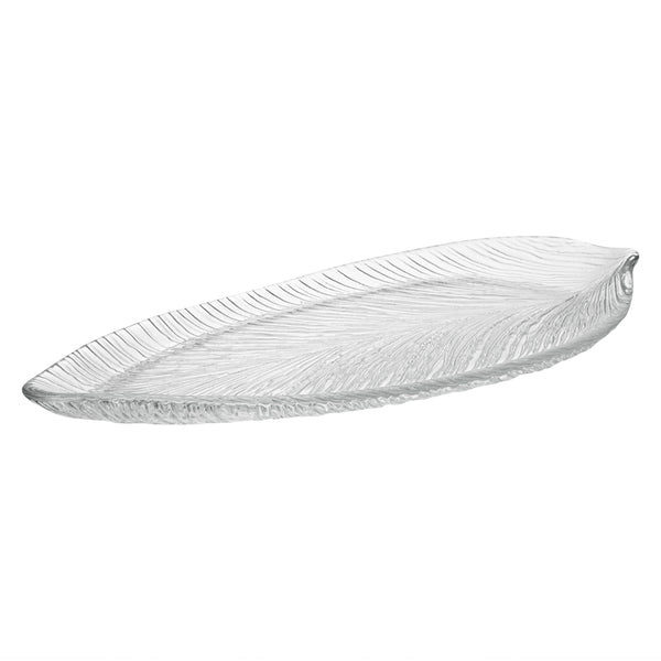 Restaurantware Vetri Clear Glass Leaf Serving Plate - 17" X 7 3/4" X 1 1/4" - 6 Count Box