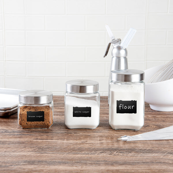 Restaurantware Vetri Glass 3-Piece Storage Jar Set - With Lid Chalkboard Label - 1 Count Box
