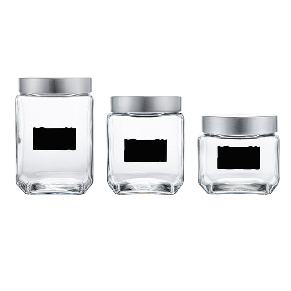 Restaurantware Vetri Glass 3-Piece Storage Jar Set - With Lid Chalkboard Label - 1 Count Box
