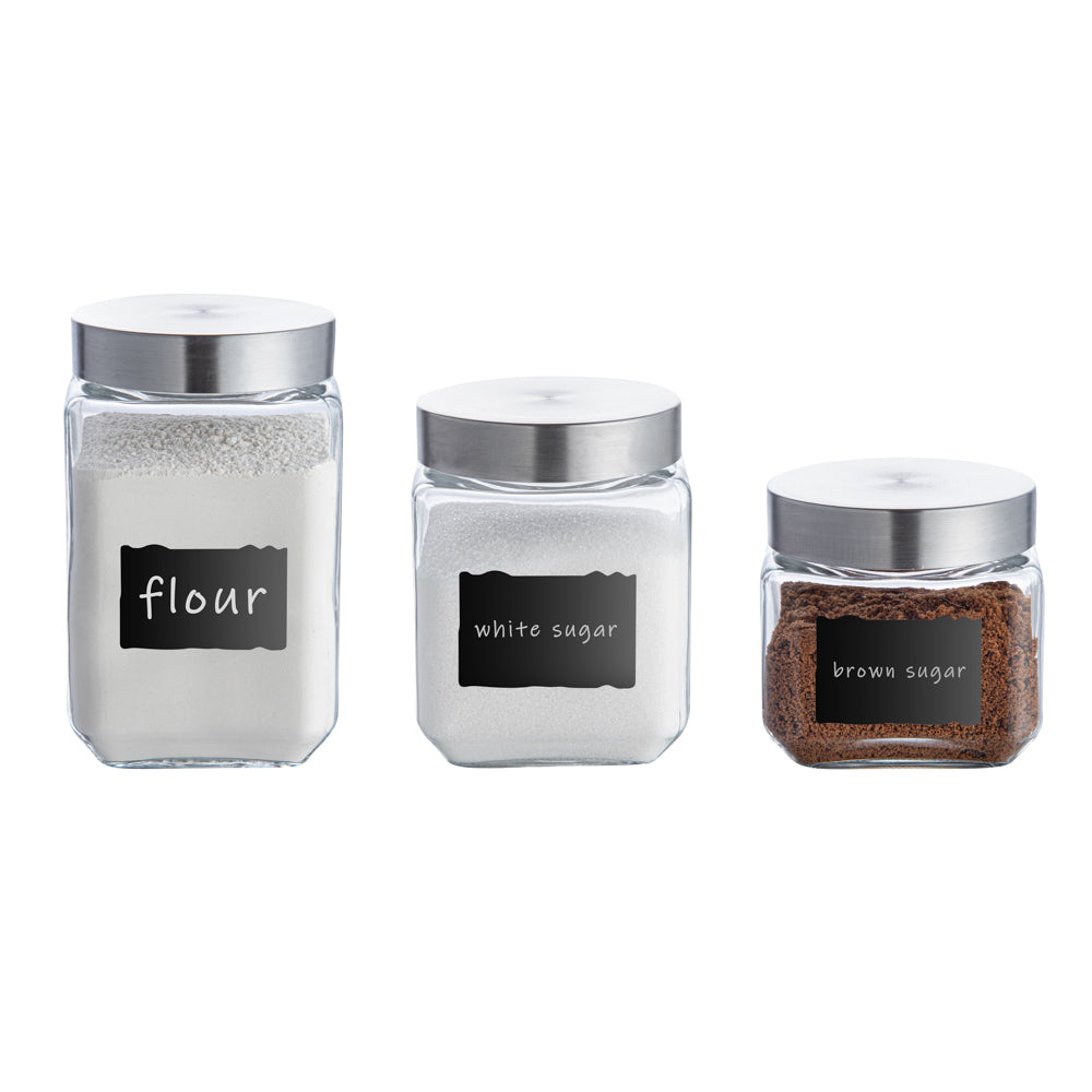 restaurantware Vetri Glass 3-Piece Storage Jar Set - with Lid Chalkboard Label - 1 count box