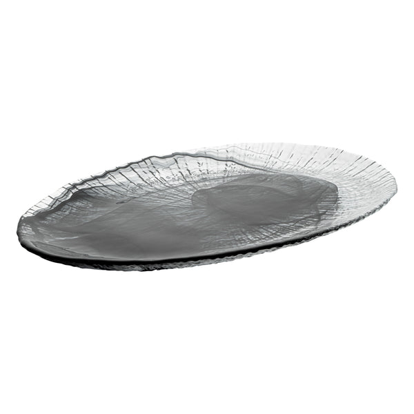 Restaurantware Vetri Oval Black Glass Focus Serving Plate - 15" X 9 3/4" X 1 1/4" - 6 Count Box