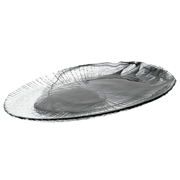 Restaurantware Vetri Oval Black Glass Focus Serving Plate - 15" X 9 3/4" X 1 1/4" - 6 Count Box