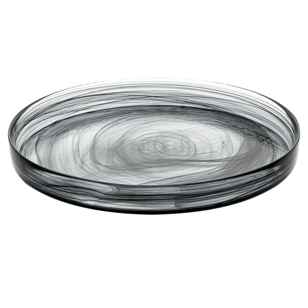Restaurantware Vetri Round Black Glass Alabaster Plate - 11" X 11" X 1 1/4" - 6 Count Box