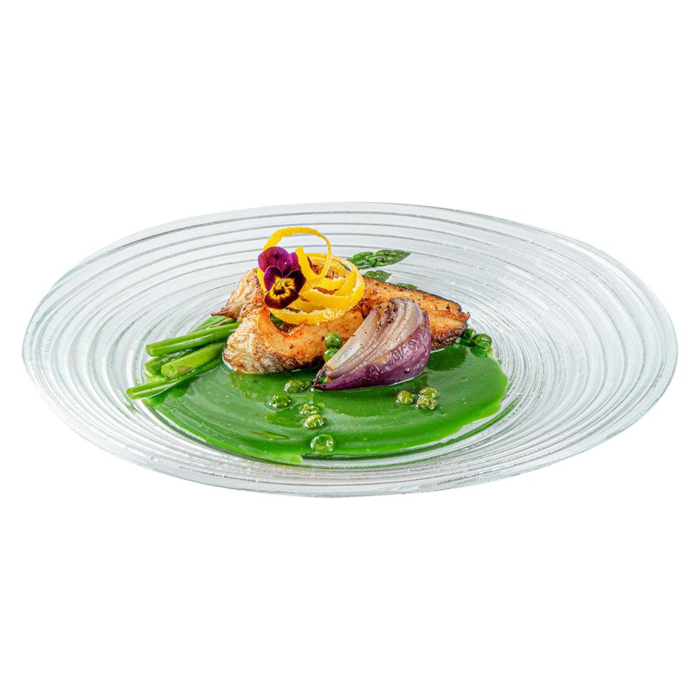 restaurantware Vetri Round Clear Glass Swirl Plate - 11 3/4" x 11 3/4" x 1 1/4" - 6 count box